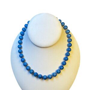 Vintage 1960s Blue Choker Necklace Beaded or Rhinestone Retro Costume Jewelry